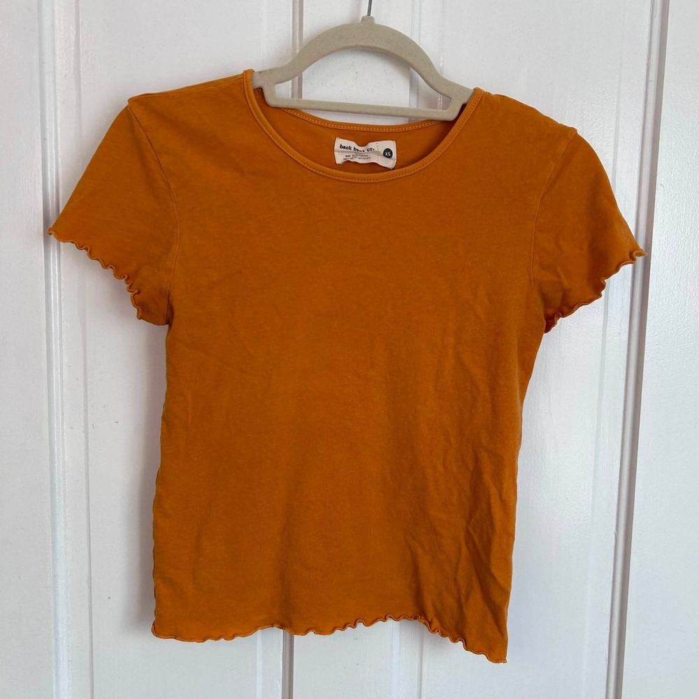 Back Beat Co T-Shirt Womens XS Orange Recycled Cotton Lettuce Edge Baby Tee
